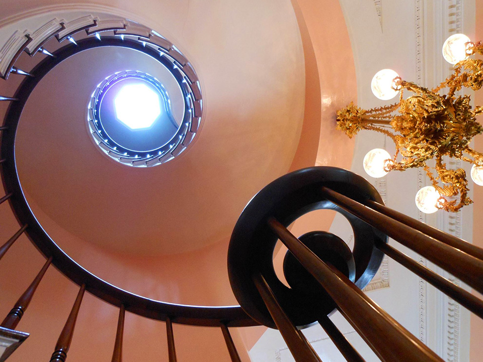 A look up at the spiral staircase