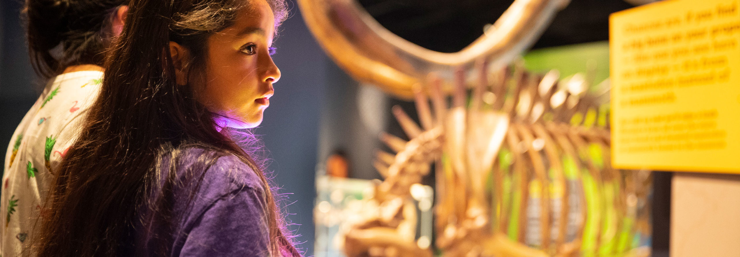 Girl looking at skeleton