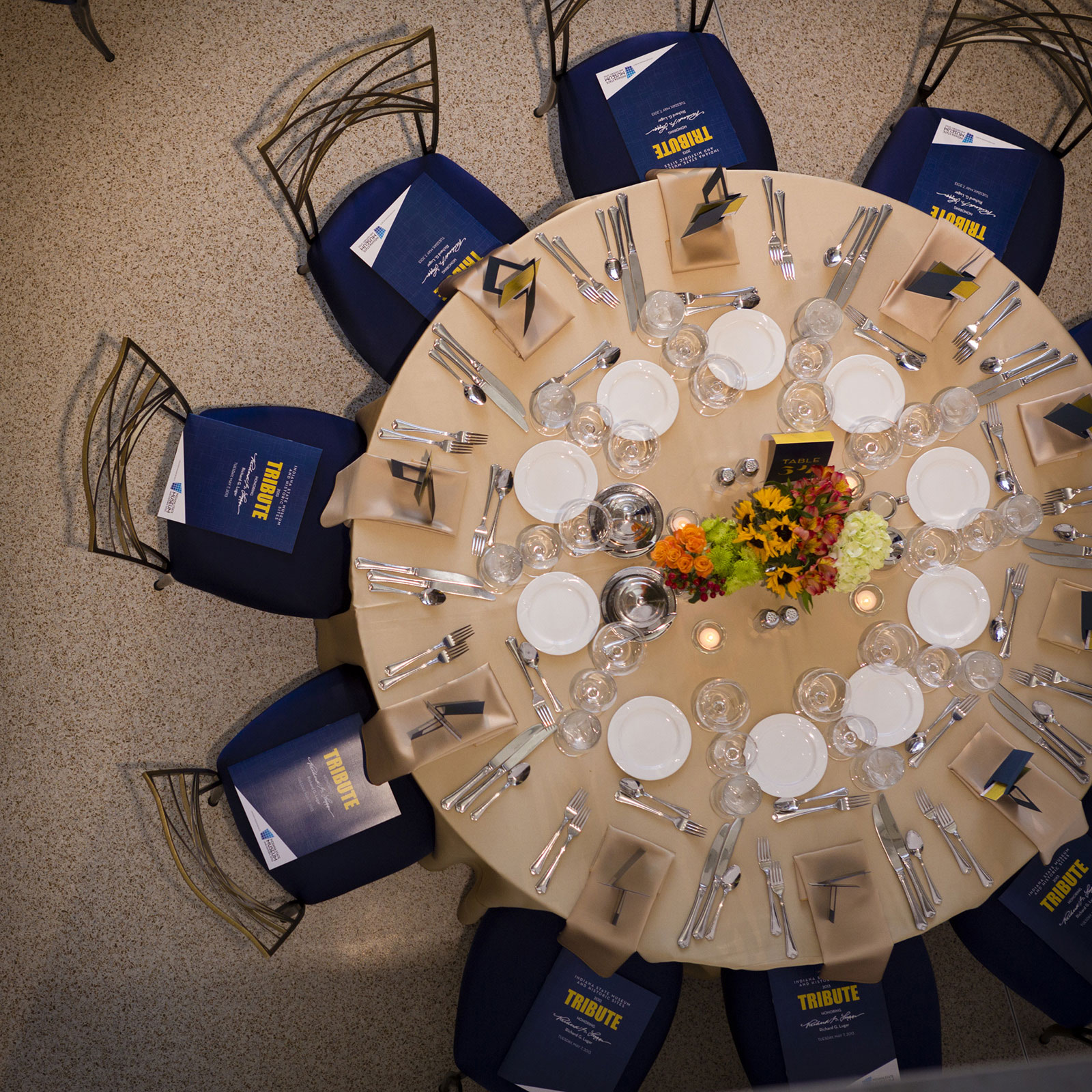 Table Setting in the Dean and Barbara White Auditorium