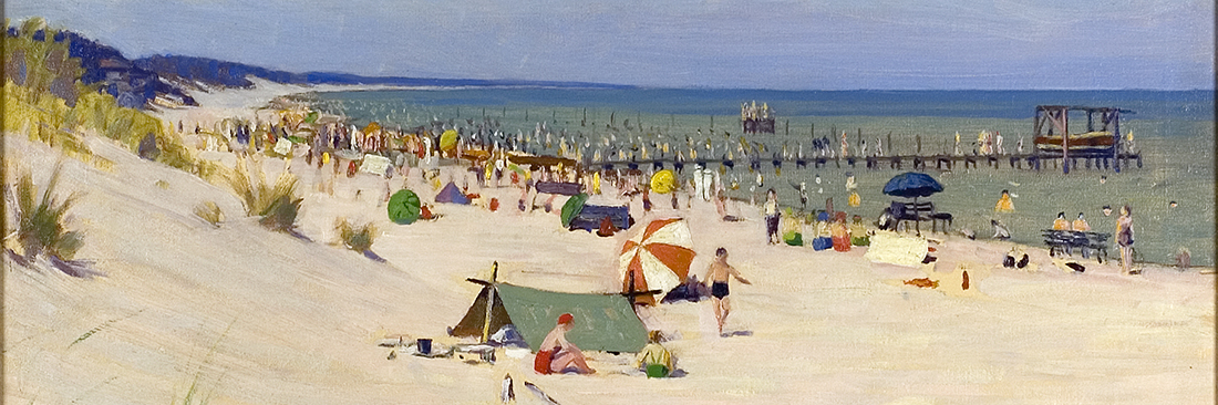 Painting of Indiana Dunes people on beach