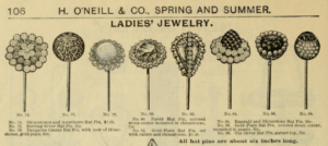 Victorian era advertisement for hat pins