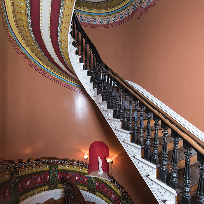 staircase at culbertson mansion state historic site