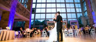 a wedding reception in the governor frank & judy o'bannon great hall