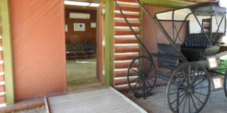 Wagon outside of Molly Cotton's Rental space at Limberlost
