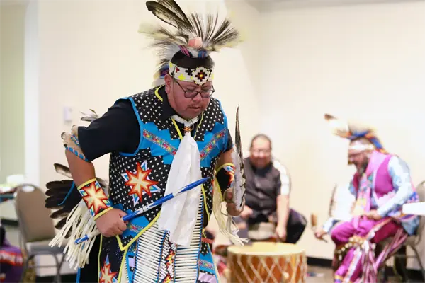 Dancer at native american days in angel mounds
